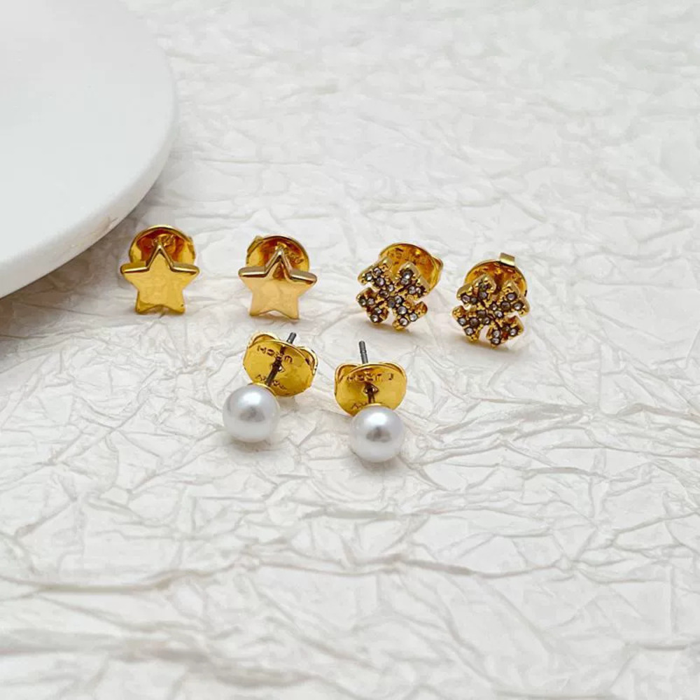 Tory Burch Pearl Star Letter Stud Earrings